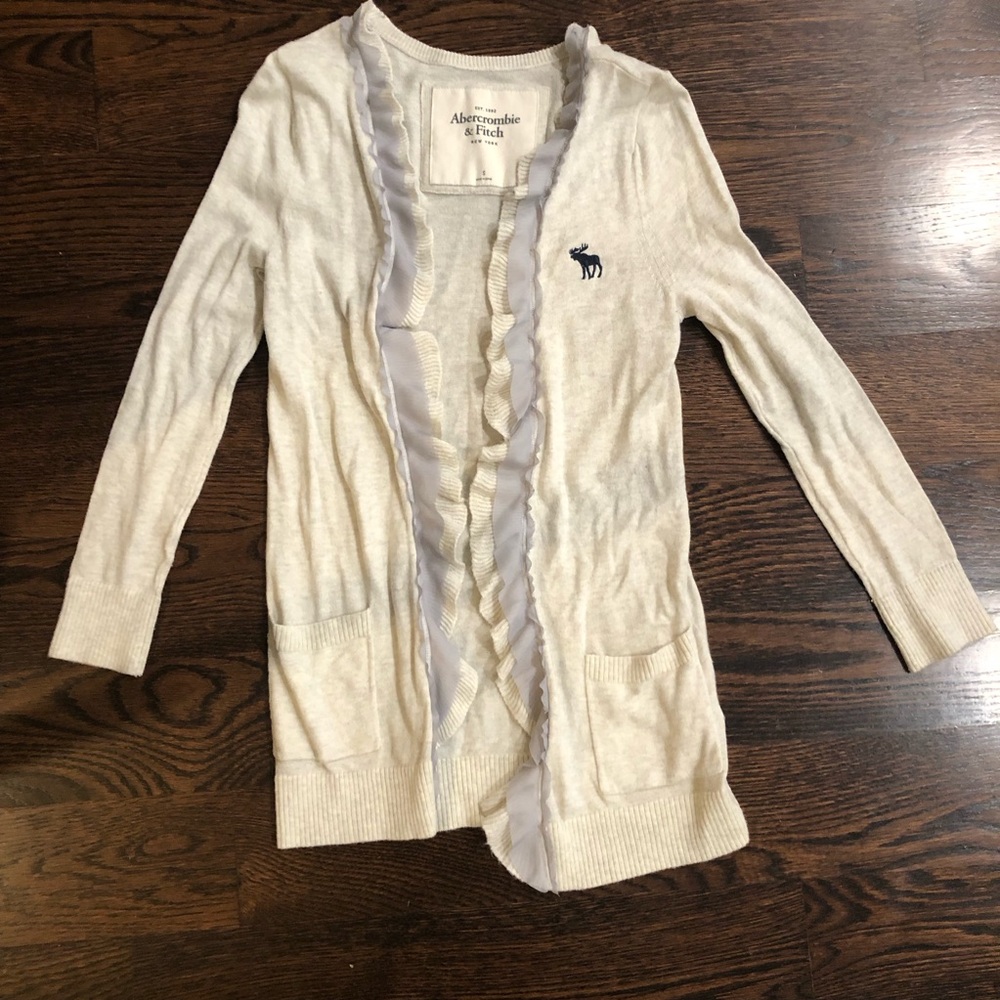 Vintage Y2K Abercrombie & Fitch Beige/Grey Open Front Cardigan Classic Ruffle